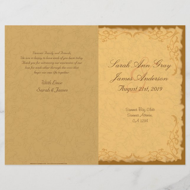 Vintage rustique programme de mariage floral pays (Devant)