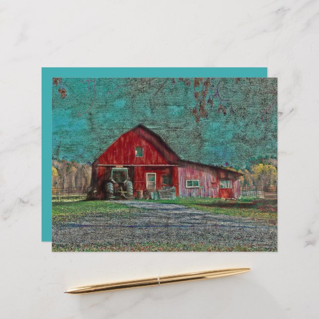 Vintage Rustique Vieux Rouge Turquoise Texture Gra (Devant/Arrière en situation)