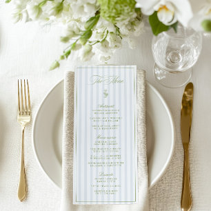 Vintage Sage Green & Blue Stried Mariage Menu