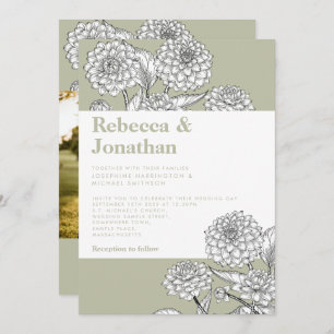 Vintage Sage Green Floral Photo Faire-part de mari