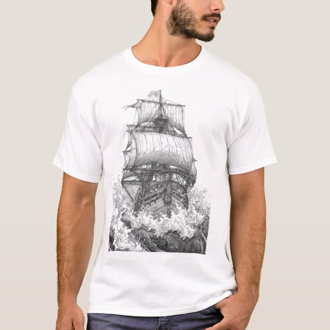 Vintage Sailboat Sketch Minimalist T-Shirt (Devant)