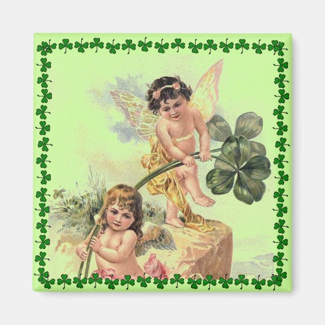 Vintage Saint Patrick's Day Cherubs Magnet (Devant)