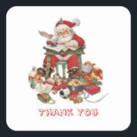 Vintage Santa Christmas Merci Sticker<br><div class="desc">Vintage Santa avec des cadeaux répondant à son post de Noël Merci Sticker.</div>