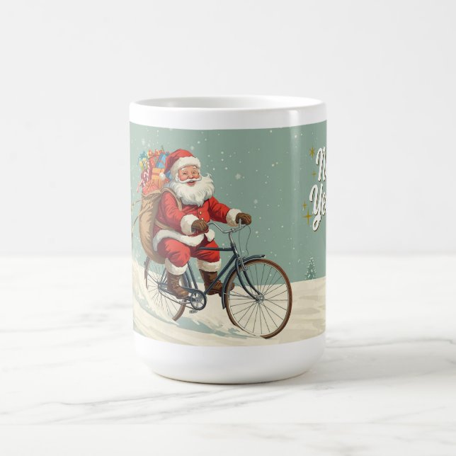Vintage Santa Claus on Bicycle Christmas Mug (Centre)
