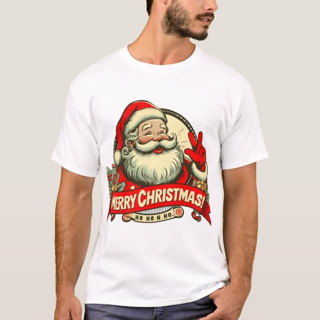 Vintage Santa Merry Christmas T-Shirt (Devant)