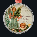 Vintage Santas n Holly élégant ornement de Noël<br><div class="desc">Cette charmante Santas Vintage et cet art sacré ravira ceux qui reçoivent vos cartes de Noël ! Capturant l'esprit des vacances passées, cette collection a été créée pour agrémenter vos cartes de Noël, autocollants, timbres et bien plus encore. Doté d'un nouveau damas d'art original et de lavages aquarelle mélangés à...</div>
