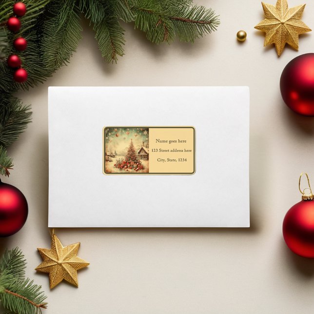 Vintage sapin de Noël customisé étiquette de adres (Vintage Christmas tree customized address Label)