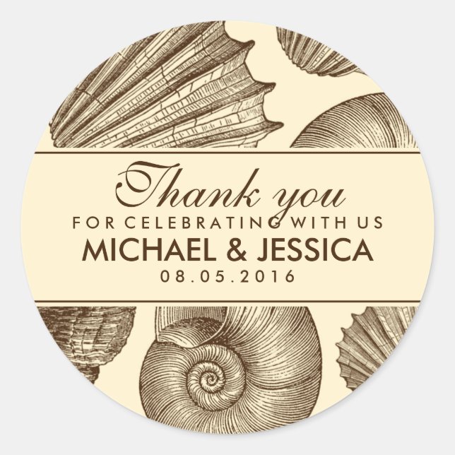 Vintage Seashell Wedding Favor Merci Sticker (Devant)