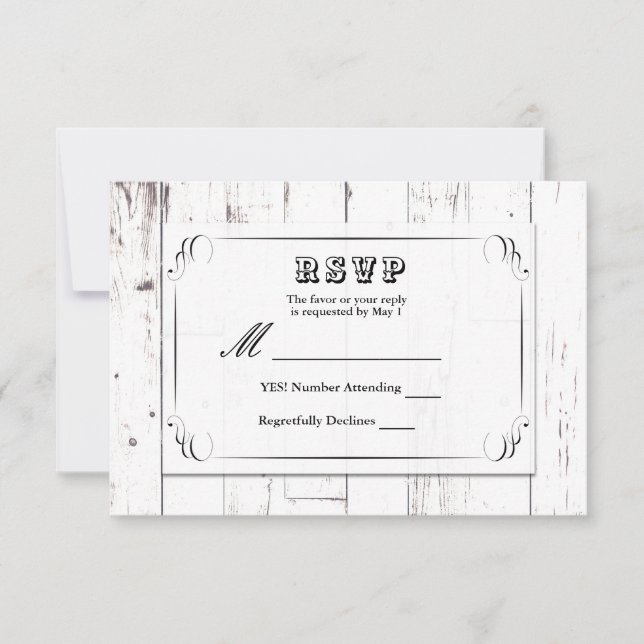 Vintage Shabby Chic Blanc Bois Grange Mariage RSVP (Devant)