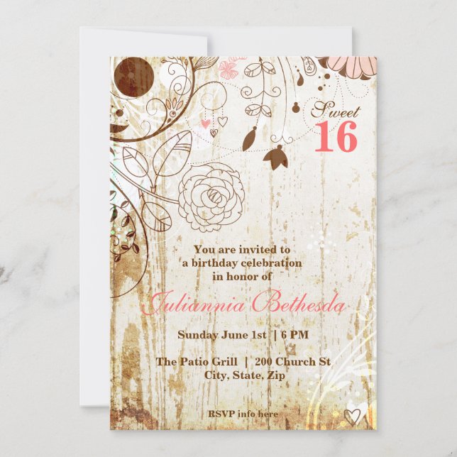 Vintage Shabby Chic Floral Sweet 16 Invitation (Devant)