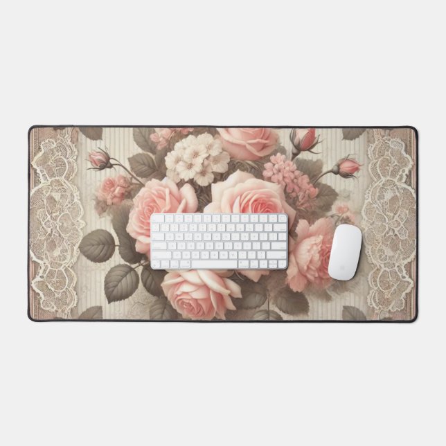 Vintage Shabby Chic Rose Rose Floral (Clavier et souris)