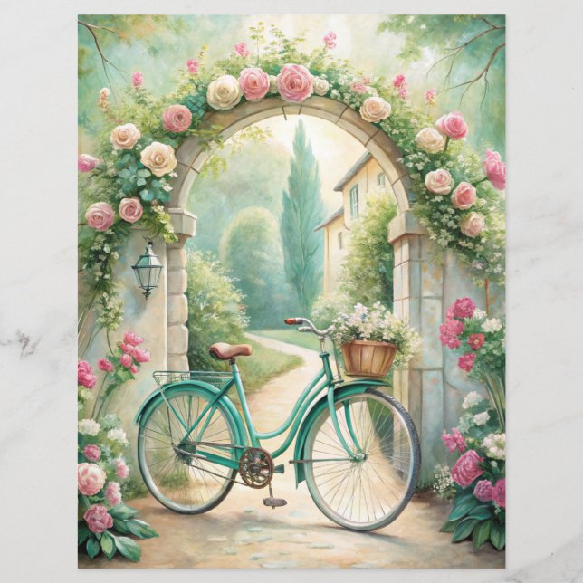 Vintage Shabby Mint Green Garden Scrapbook Paper (Devant)