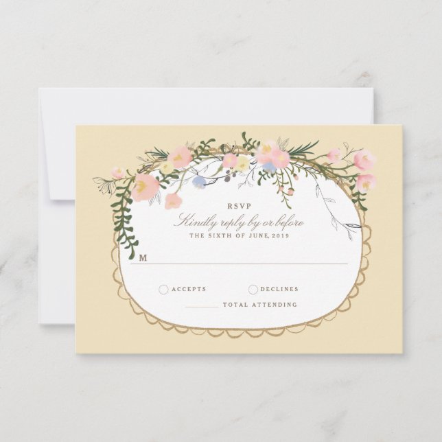 Vintage Silhouette Printemps Floral Mariage RSVP (Devant)