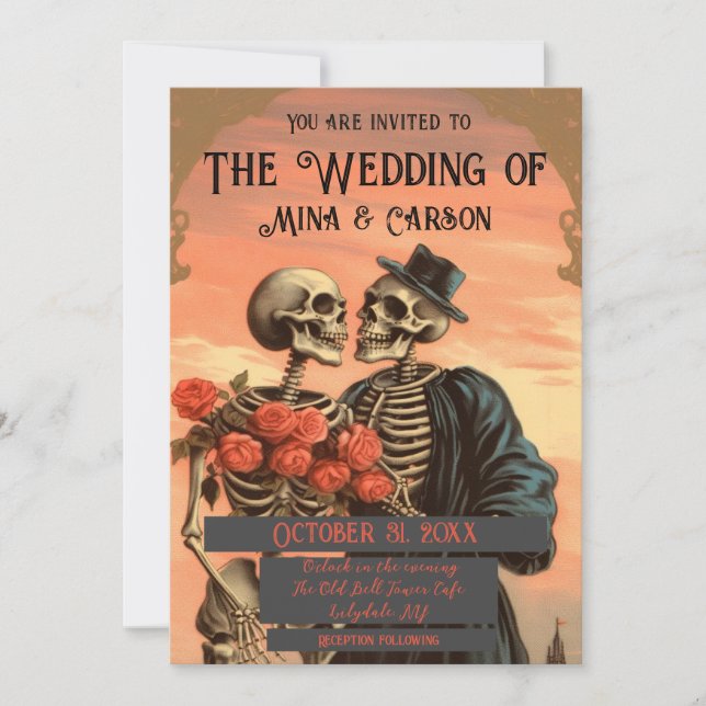 Vintage Skeleton Couple Goth Mariage QR Invitation (Devant)