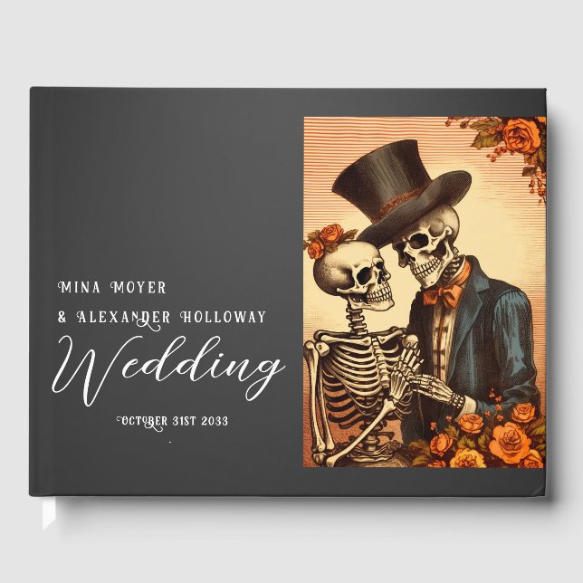 Vintage Skeleton Goth Photo Mariage Livre d'or (Recto)