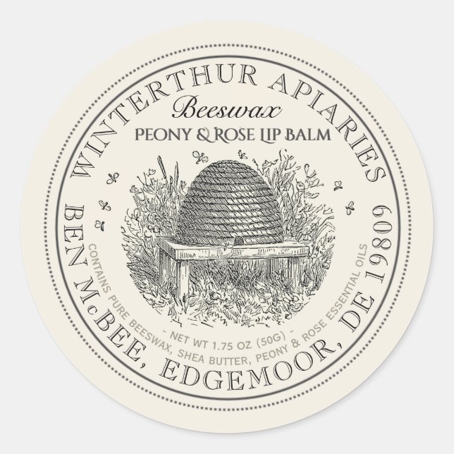 Vintage Skep ivoire Beeswax Lip Balm Étiquette (Devant)