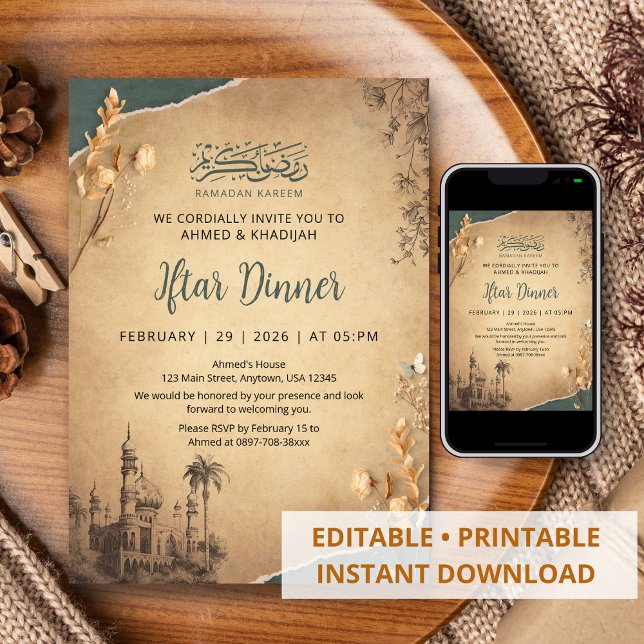 Vintage Sketch Ramadan Iftar Dinner Invitation (Créateur téléchargé)