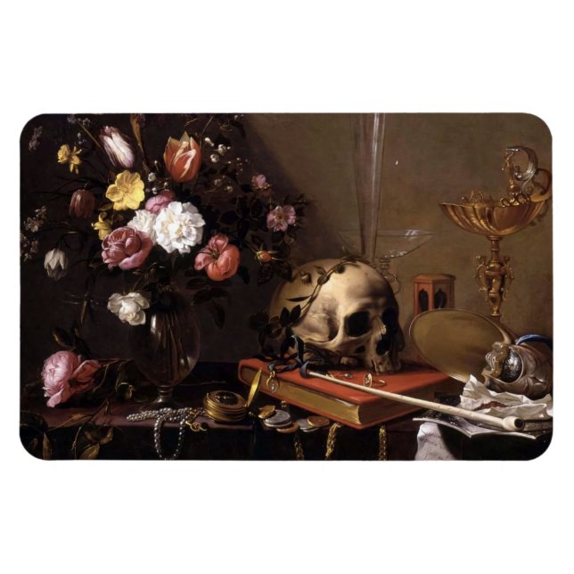 Vintage Skull and Roses Magnet (Horizontal)