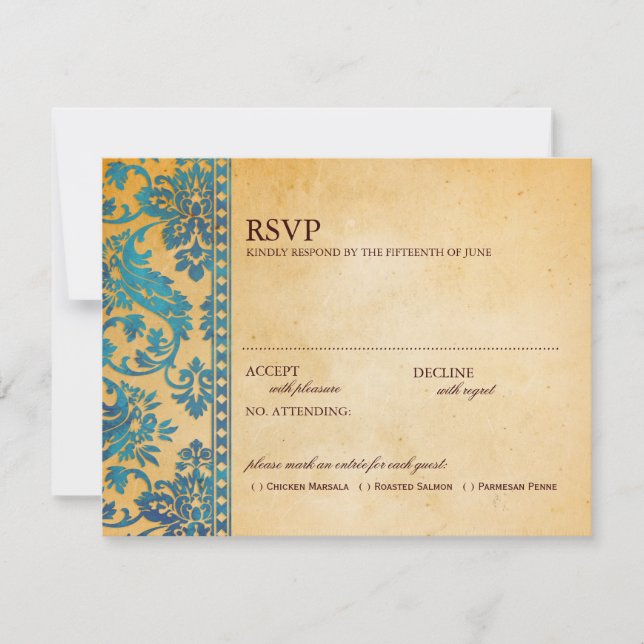 Vintage Sky Blue Damask Lace Wedding RSVP (Devant)