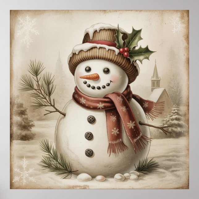 Vintage Snowman Poster (Devant)