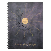 Vintage soleil lune or noir violet carnet