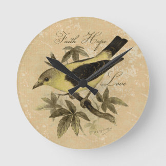 Vintage Songbird Bird Foi Hope Love Mur Horloge