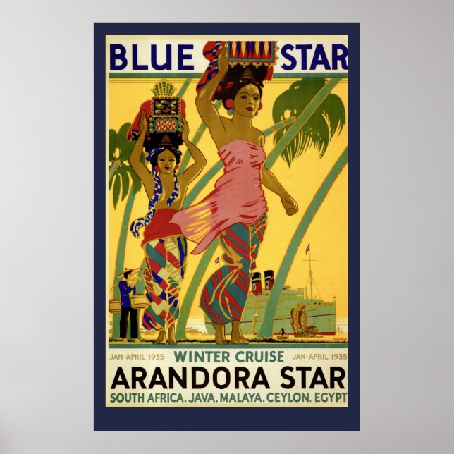 Vintage South African Blue Star Travel Poster (Devant)