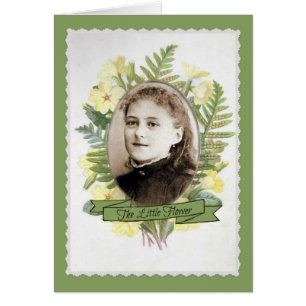 Vintage St Therese Young Girl avec cadre fleuri