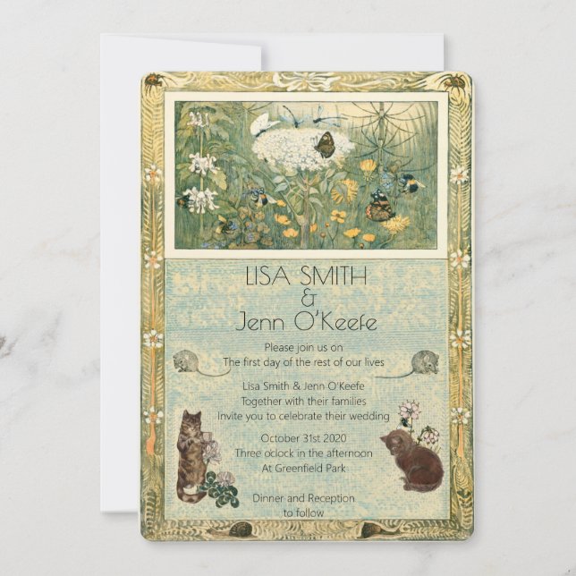 Vintage Storybook Kitten Faire-part de mariage (Devant)