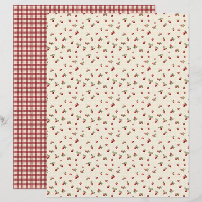 Vintage Strawberry Farm Scrapbook Paper (Devant / Derrière)