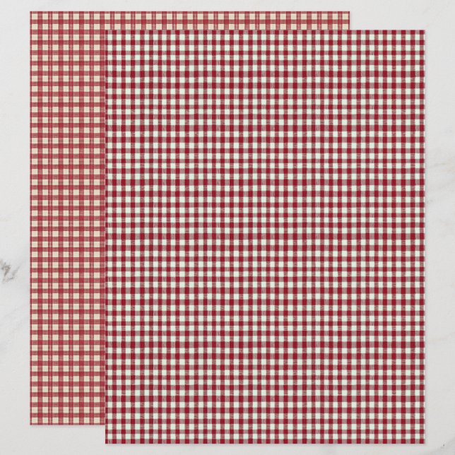 Vintage Strawberry Plaid Scrapbook Paper (Devant / Derrière)