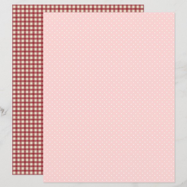 Vintage Strawberry Polka Dots Scrapbook Paper (Devant / Derrière)