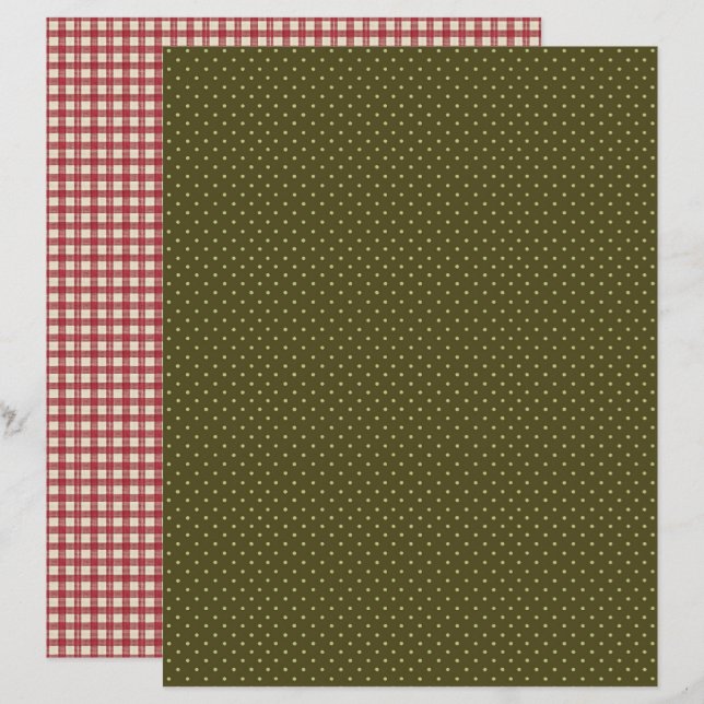 Vintage Strawberry Polka Dots Scrapbook Paper (Devant / Derrière)