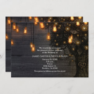 Vintage String Lights & Tree Wedding Invitations