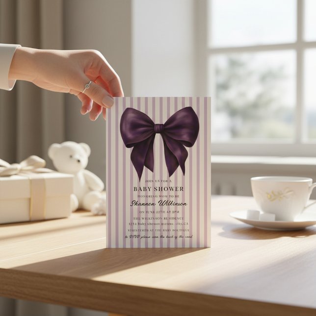 vintage stripe bow Baby Shower QR Invitation (Créateur téléchargé)