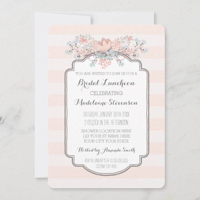 Vintage Stripes Floral Bridal Lunch Invitations (Dos)