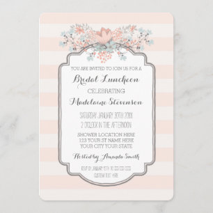 Vintage Stripes Floral Bridal Lunch Invitations