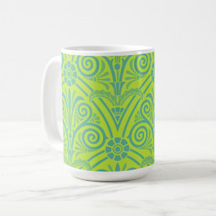 Vintage style baroque Lime Green Blue Mug Cup