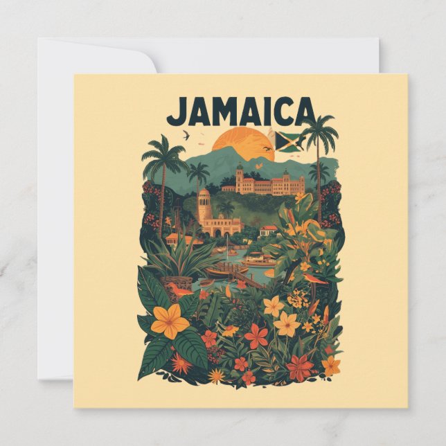 Vintage Style Jamaica Travel Illustration Card (Devant)
