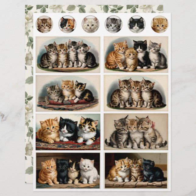 Vintage Style Kittens Ephemera Fussy Cuts (Devant / Derrière)