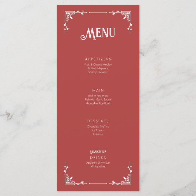 Vintage Style Mariage Événement Menu Carte Plat Ma (Devant)