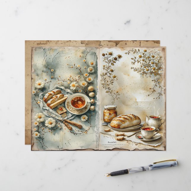 Vintage Summer Breakfast Scrapbook Paper (Devant/Arrière en situation)
