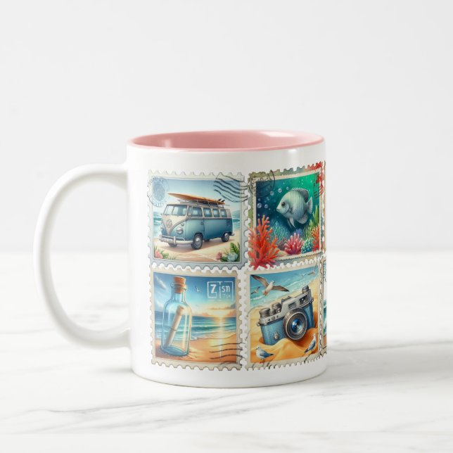Vintage Summer Stamp Mug – Beach Travel Aesthetic  (Gauche)