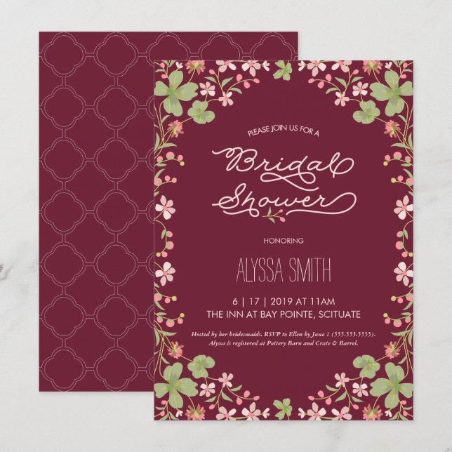 Vintage Syle Bridal Shower Invitation - Floral (Devant / Derrière)
