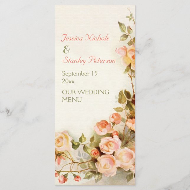 Vintage tableau romantique rose menu mariage (Devant)