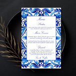 Vintage Talavera Azulejo menu bleu méditerranéen<br><div class="desc">Vintage Talavera Azulejo Méditerranée bleu et blanc carreaux mariage carte modèle</div>
