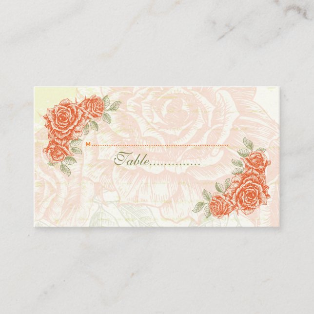 Vintage tangerine orange rose mariage carte place (Devant)