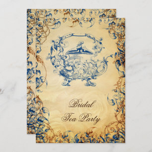Vintage Teapot marine bleu Rustique Invitations de