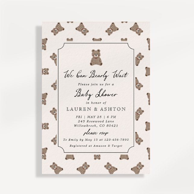 Vintage Teddy Bear Gingham Baby Shower Invitation (Créateur téléchargé)