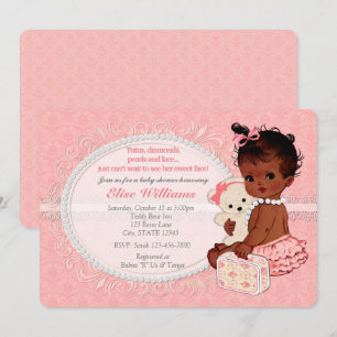 Vintage Teddy Bear Girls Baby Shower Invitations 5